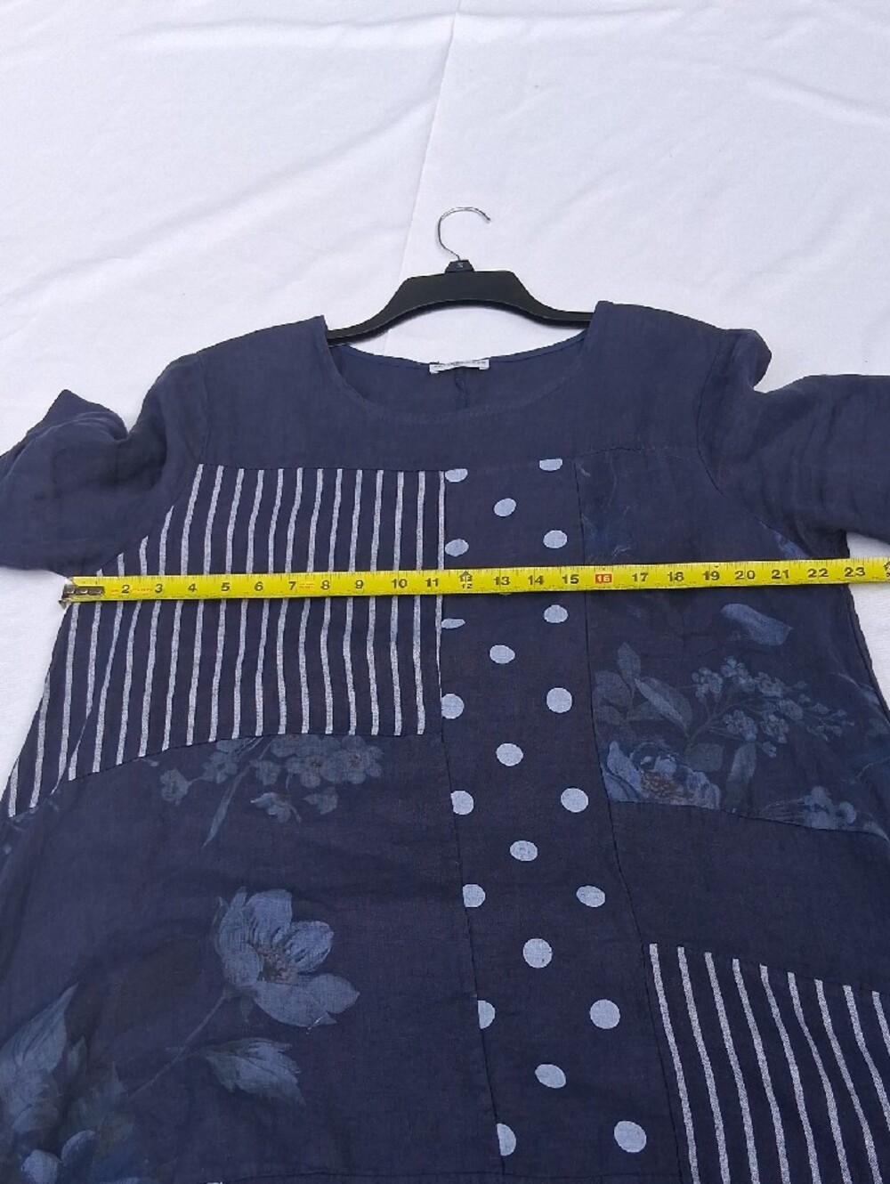 Casual Polka Dot & Stripe Patchwork Linen Maxi Dress - Black - Picture 8 of 12